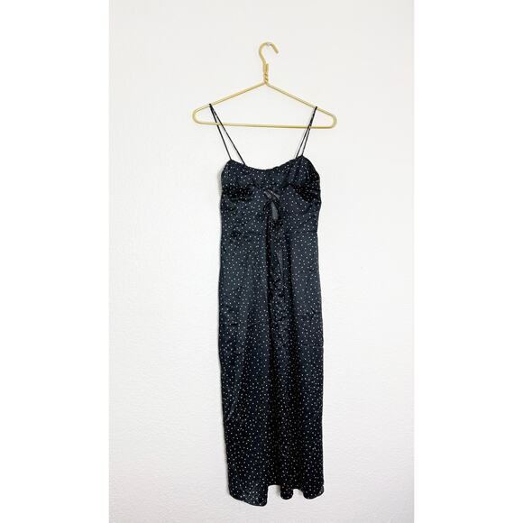 Zara Black Polka Dot Satin Corset Midi Dress Size Medium Minimalist Cocktail - Picture 13 of 14